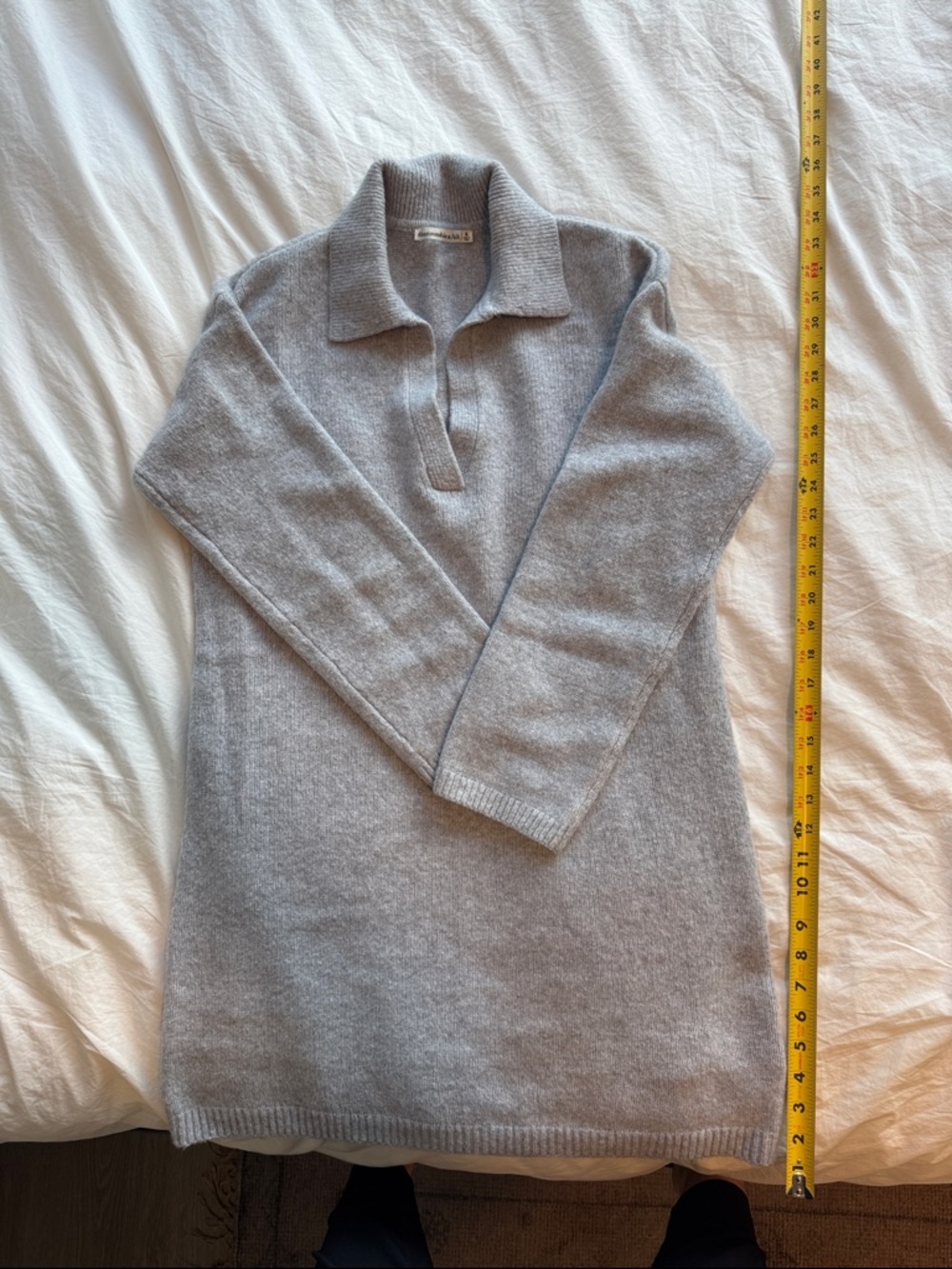Light Gray Collared Knit Sweater Dress